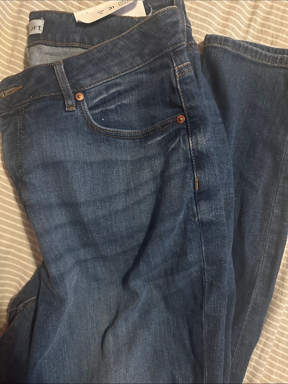 LOFT Women's Dark Blue Straight Leg Jeans curvy high waist skinny
